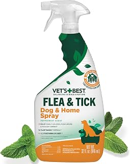 Vet's Best Indoor Flea & Tick Home Spray for Dogs, Plant-Based Spray, 32 oz | Plant-Based Flea & Tick Spray, Kills Fleas, Eggs & Ticks on Contact, Natural Oils, For Indoor Home Use, Made in USA