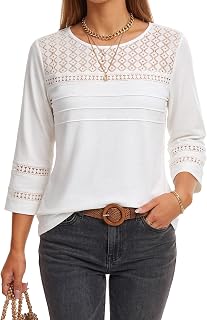 LYANER Damen-T-Shirt, plissiert, ausgestanzt, Spitze
