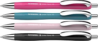 Schneider Slider Rave XB 132564 Ballpoint Pen (Limited Special Edition, 1 x Black, Power Pink, Teal, Pearl, Made in Germany), Pack of 4, Ink Colour: Blue | Tinte: Blau, Viscoglide-Technologie für lange Texte ohne Aussetzer in Schule, Uni und Beruf, dokumentenecht, Mine wechselbar