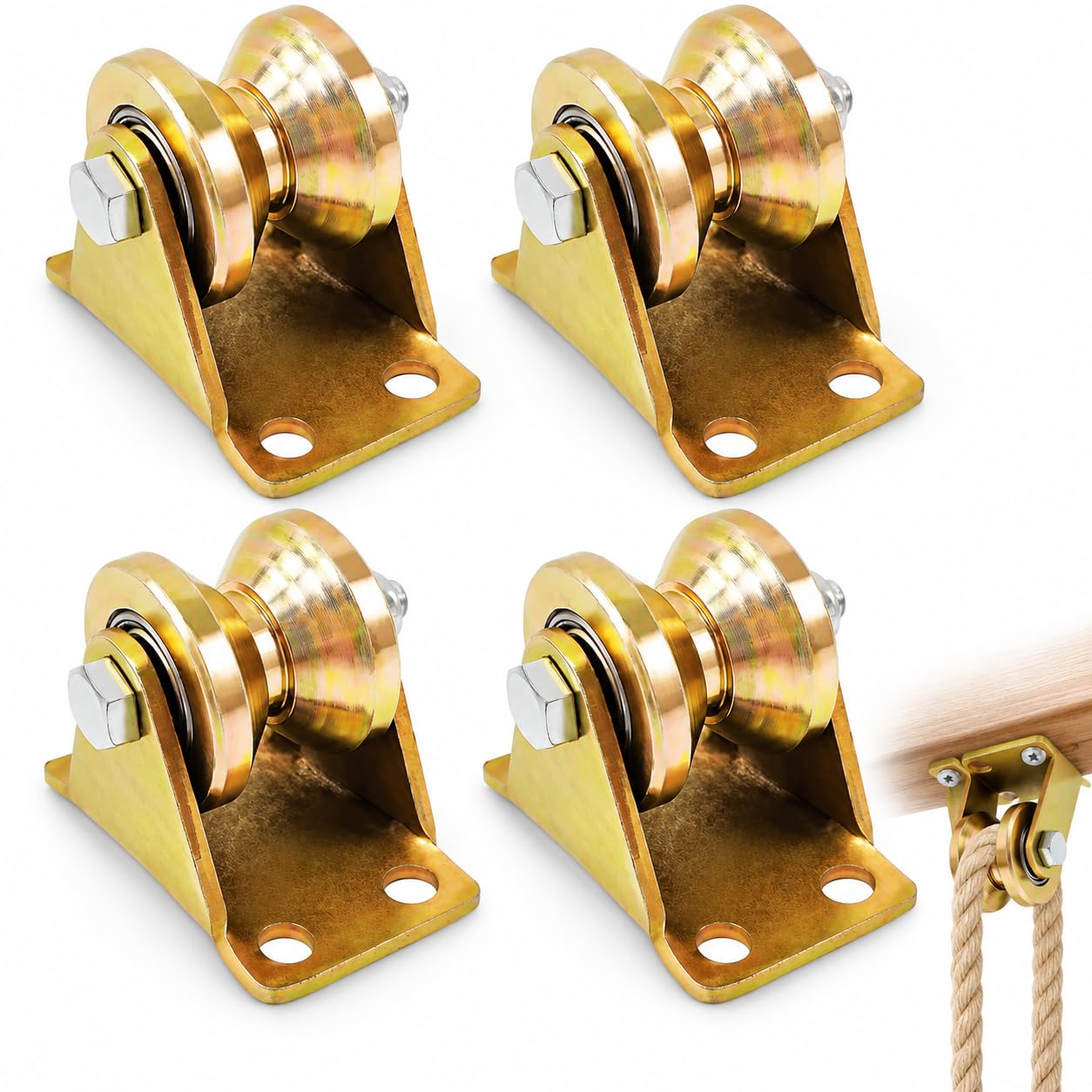 Pack of 4 Pulleys for Ropes, Lre Co. V-Groove Rope Pulley Heavy Duty Roller Whee
