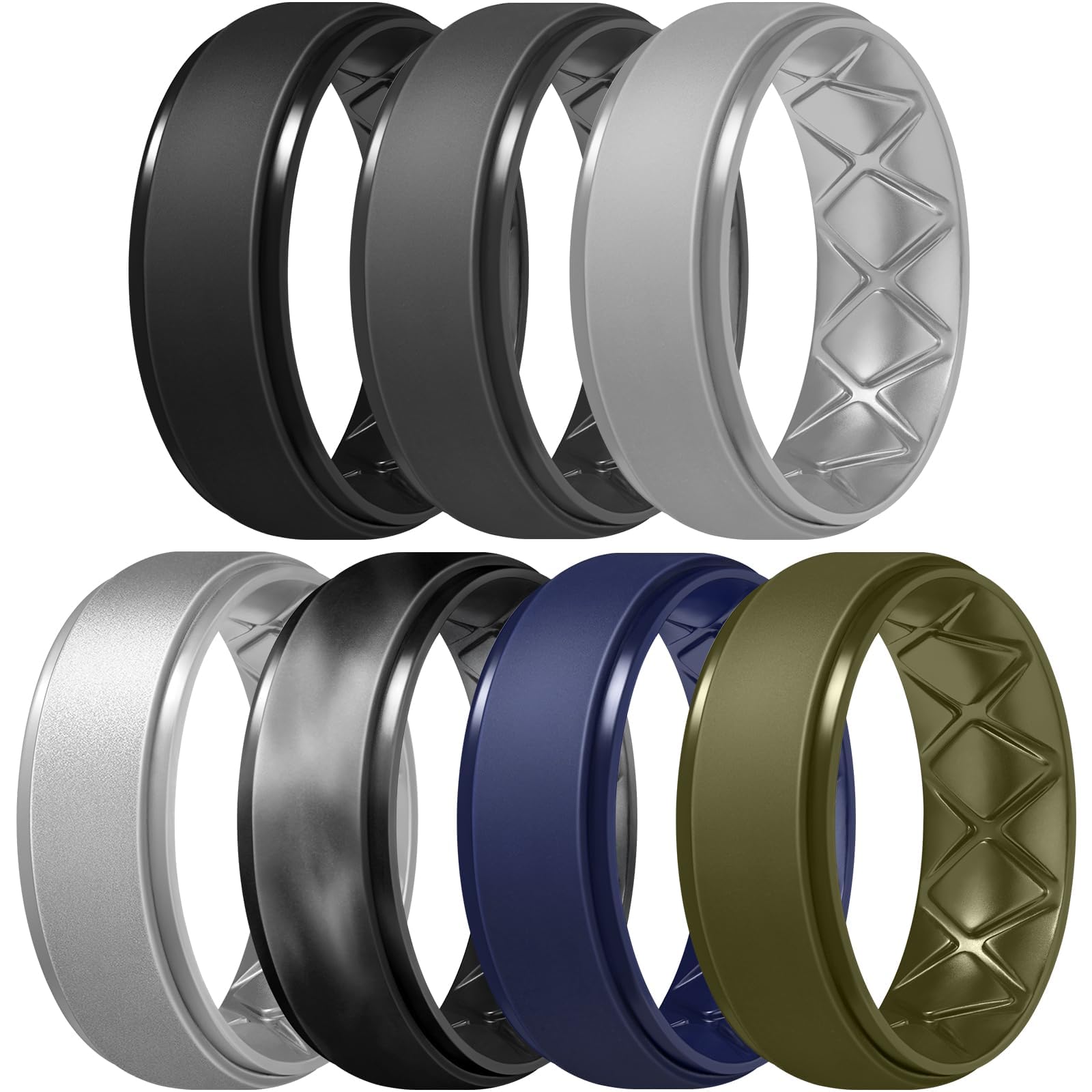 Egnaro Men's Silicone Wedding Rings, 8.5mm Wide 2mm Thick, 1 to 7 Multipack | Br
