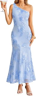 Simplee Womens Formal Wedding Guest Dresses Floral One Shoulder Bodycon Maxi Dress Summer Evening Party Cocktail Dresses