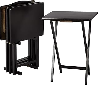 Amazon Basics Portable Foldable TV Tray Table with Storage Rack, Space-Saving Design, 15" x 19" x 26", Black, 4-Pack