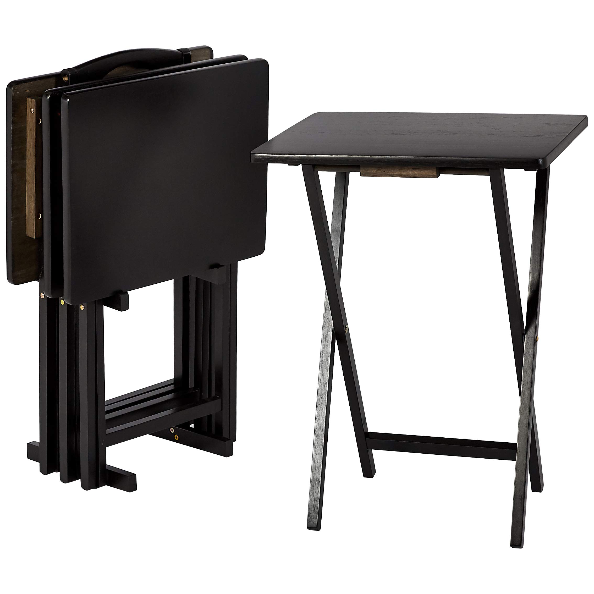 Amazon Basics Portable Foldable TV Tray Table with Storage Rack, Space-Saving De