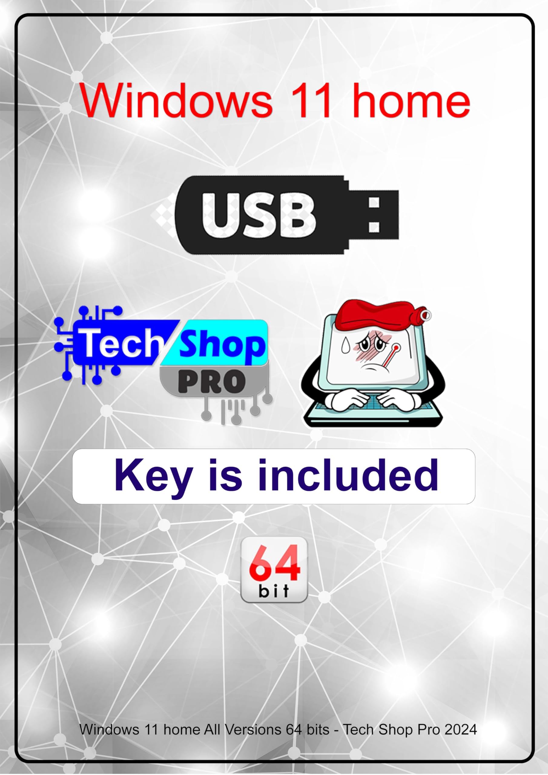 Tech-Shop-pro Compatible with install Key Included USB For Windows 11 Home OEM V