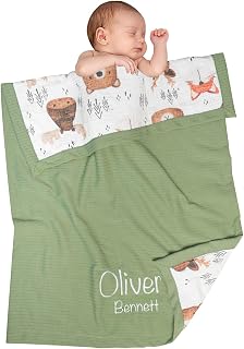 Personalized Baby Blanket with Name - Custom Knit Blanket, 27x40in Embroidered Nursery Blanket for Girls & Boys Woodland- Customized Baby Blanket, Soft Newborn Gift & Custom Baby Gift (Leaf)