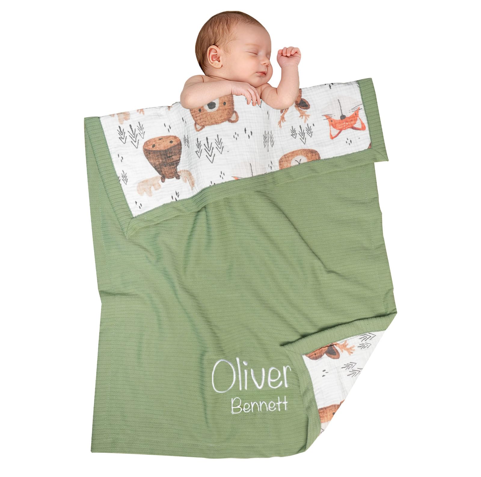 Personalized Baby Blanket with Name - Custom Knit Blanket, 27x40in Embroidered N