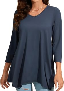 Enmain Women's Tunic Long Sleeve Large Sizes 3/4 Sleeve V Neck Long Tunic Tops for Women Plain / Pattern Print Long Shirt Tunic Blouses