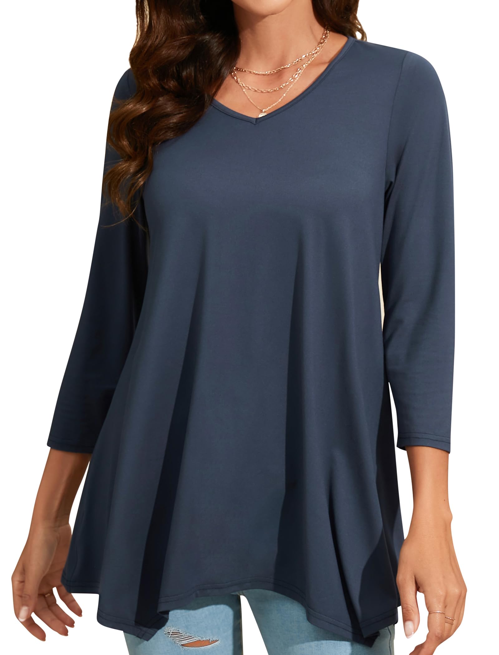 Enmain Women's Tunic Long Sleeve Large Sizes 3/4 Sleeve V Neck Long Tunic Tops f
