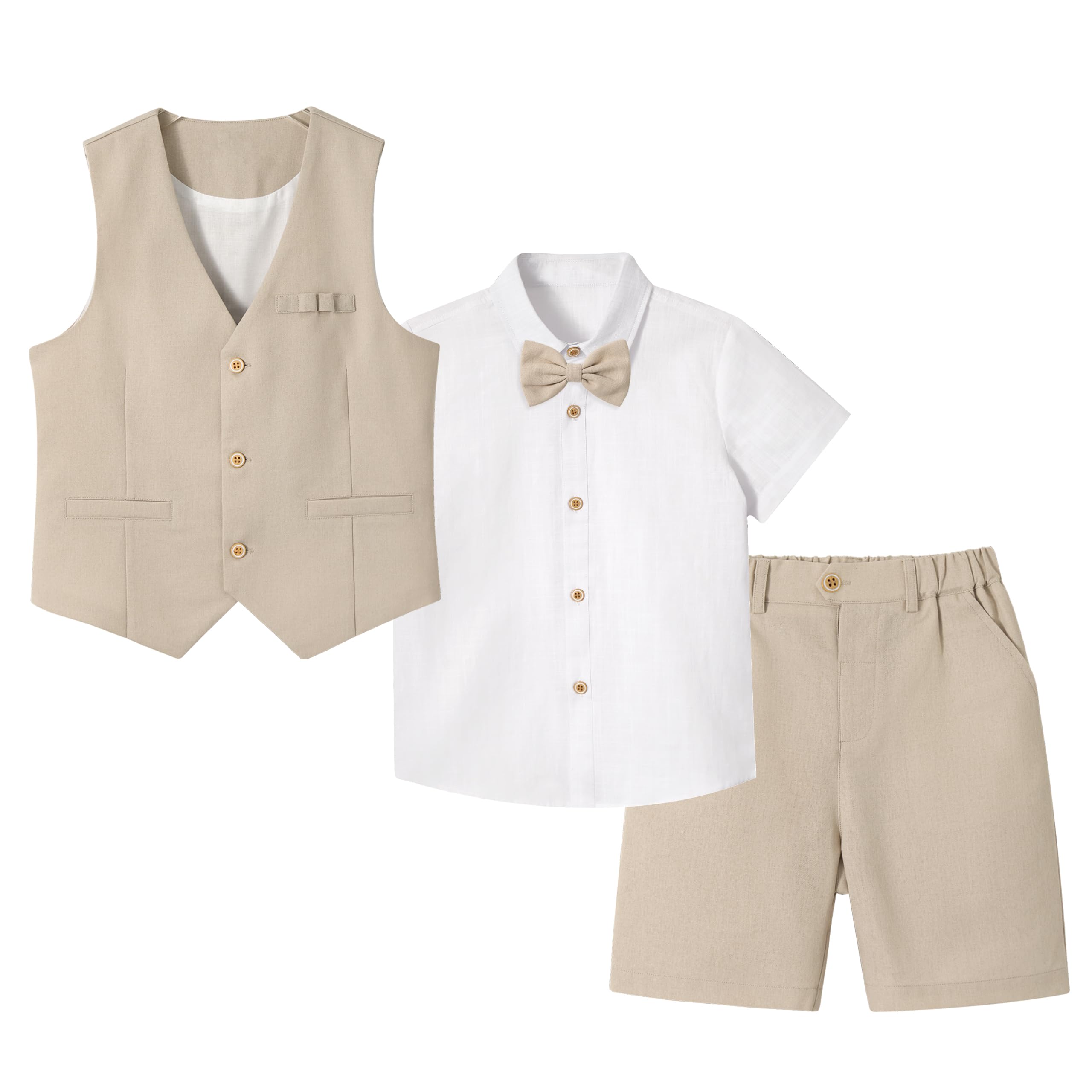LOLANTA 4PCS Summer Wedding Suit for Children, Set of Vest and Shorts Linen for 