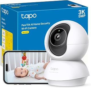 Tapo C230 – 360º Indoor WiFi Surveillance Camera, 3K 5MP, AI Detection | Motion Detection, People, Pet, Baby Crying and more. Night Vision. Light and sound alarm. Supports MicroSD.
