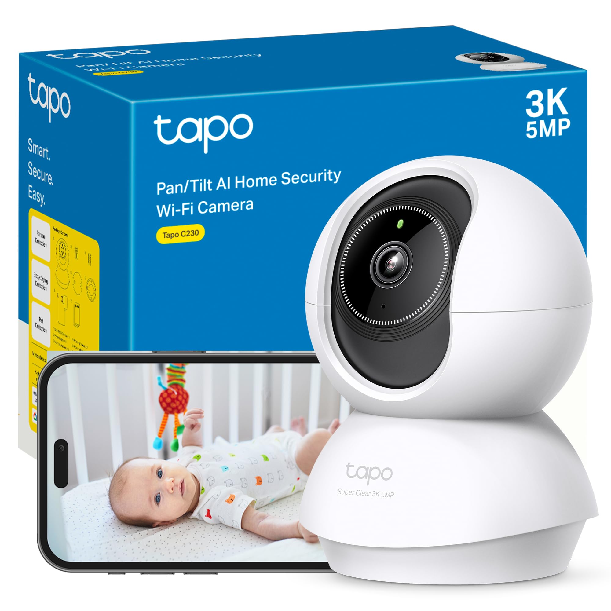 Tapo C230 – 360º Indoor WiFi Surveillance Camera, 3K 5MP, AI Detection | Motion 