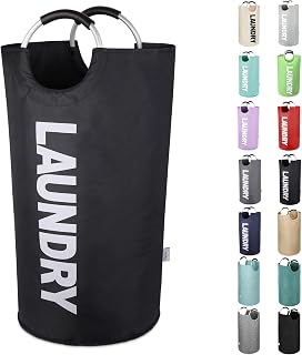 SweetMemo Large Laundry Basket, Laundry Hamper Bag with Handles, 95L, Black | Freestanding Tall Dirty Clothes Hamper, Collapsible and Portable Laundry Bin for Dorms and Bedrooms, Thick, Sturdy Fabric