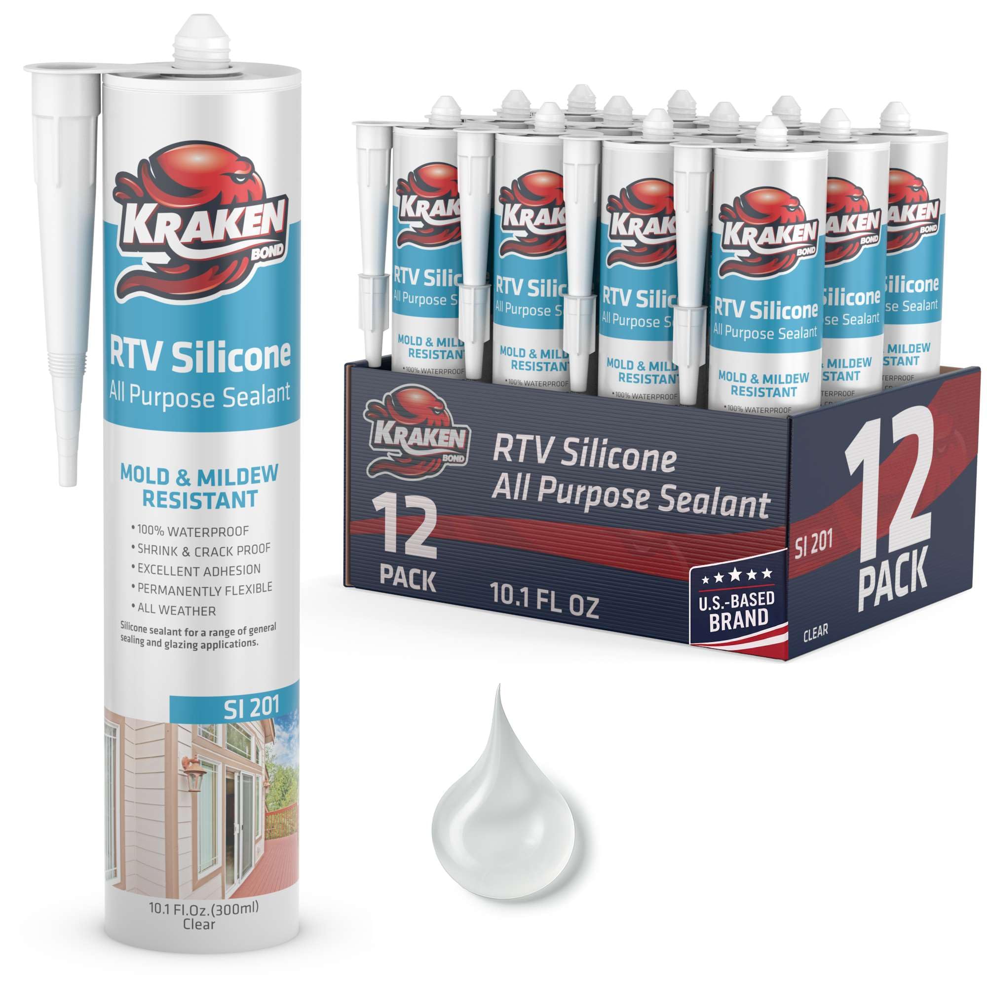 Kraken Bond RTV Silicone Sealant Clear (12 x 10.1 fl.oz.)%100 Waterproof Silicon