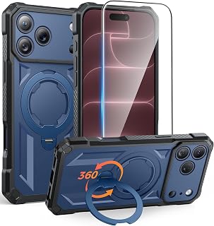 FNTCASE for iPhone 18 Pro/iPhone 17 Pro Case with 360 Spin Magnetic Stand