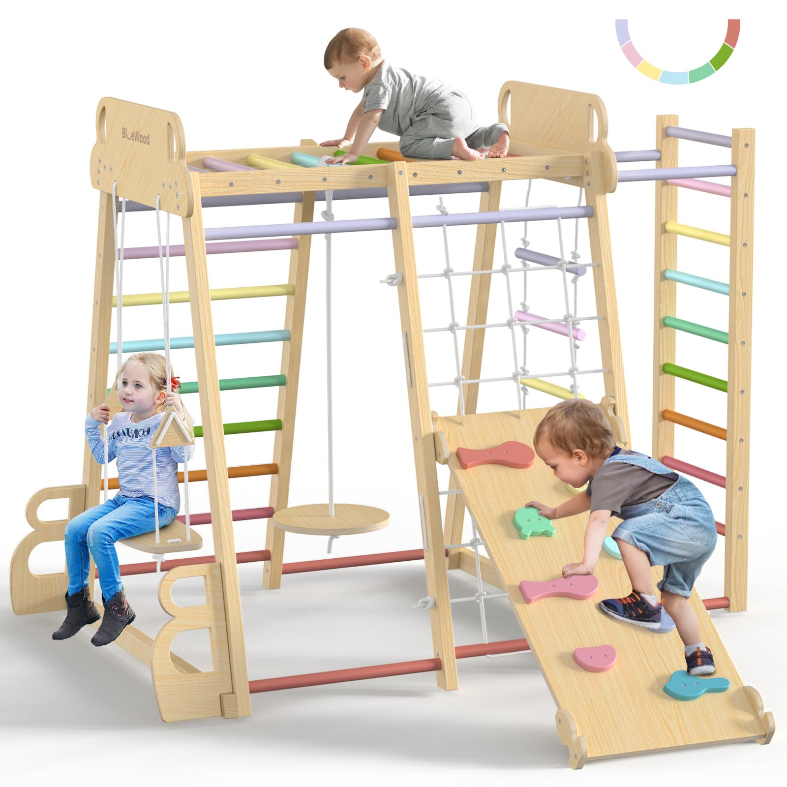 BlueWood Upgraded Indoor Jungle Gym 9-in-1 Playground Kids Climbing Toys | Waldo