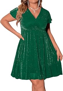 Floerns Women's Plus Size Glitter Wrap V Neck Short Sleeve Party A Line Dress