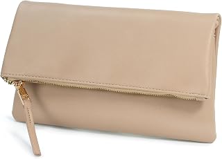 Women's Zipper Foldover Clutch Vegan Leather Envelope Cross body Bag with Chain Strap