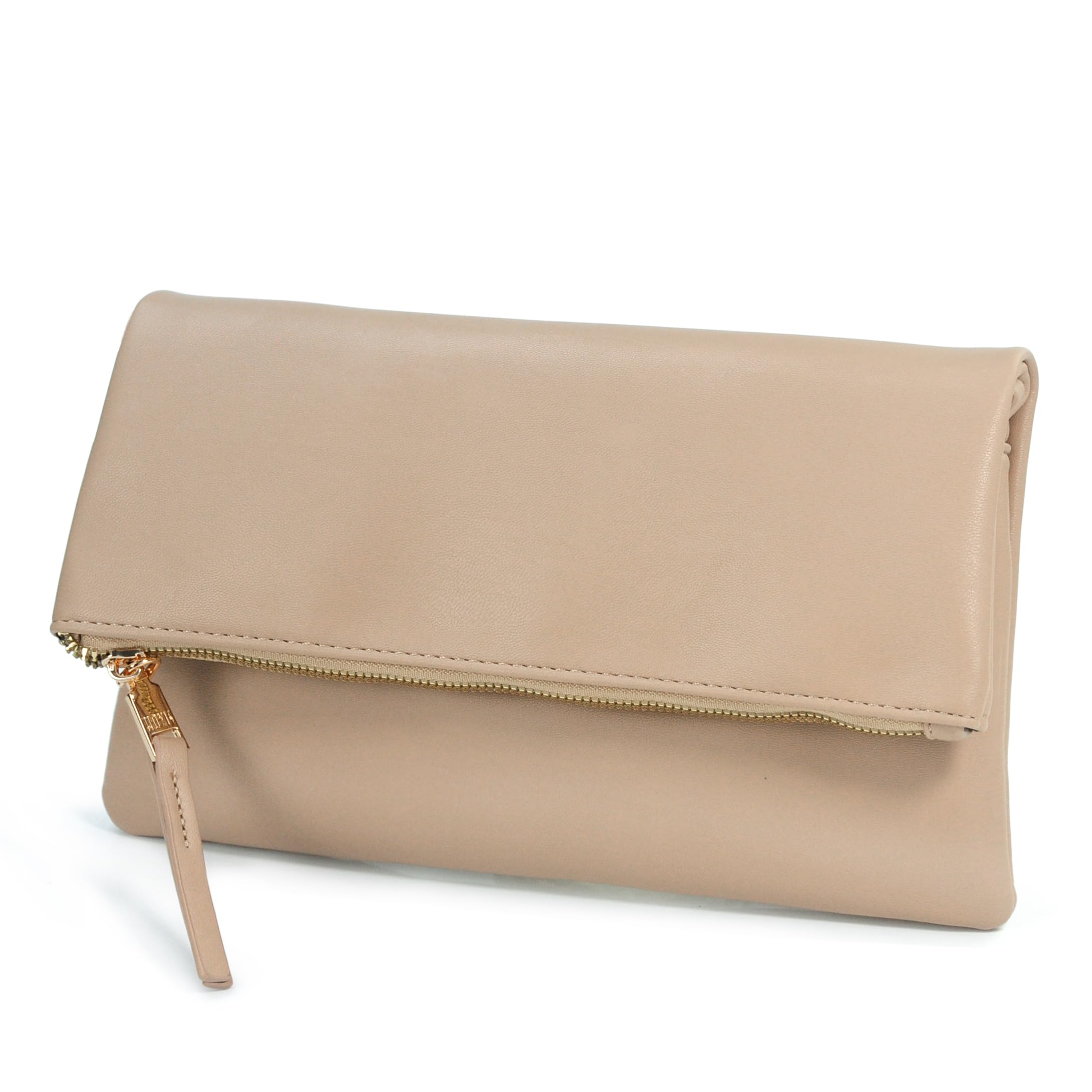 Women's Zipper Foldover Clutch Vegan Leather Envelope Cross body Bag with Chain 