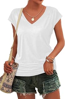 Zeagoo Women Tops Cute Loose Tank Tops Fashion Casual Elegant Shirts V-Neck Cap Sleeve Tops Summer Dresses
