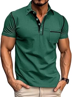 Mens Classic Fashion Polo Shirt Short Sleeve Lightweight Cotton Pocket Polo Shirt