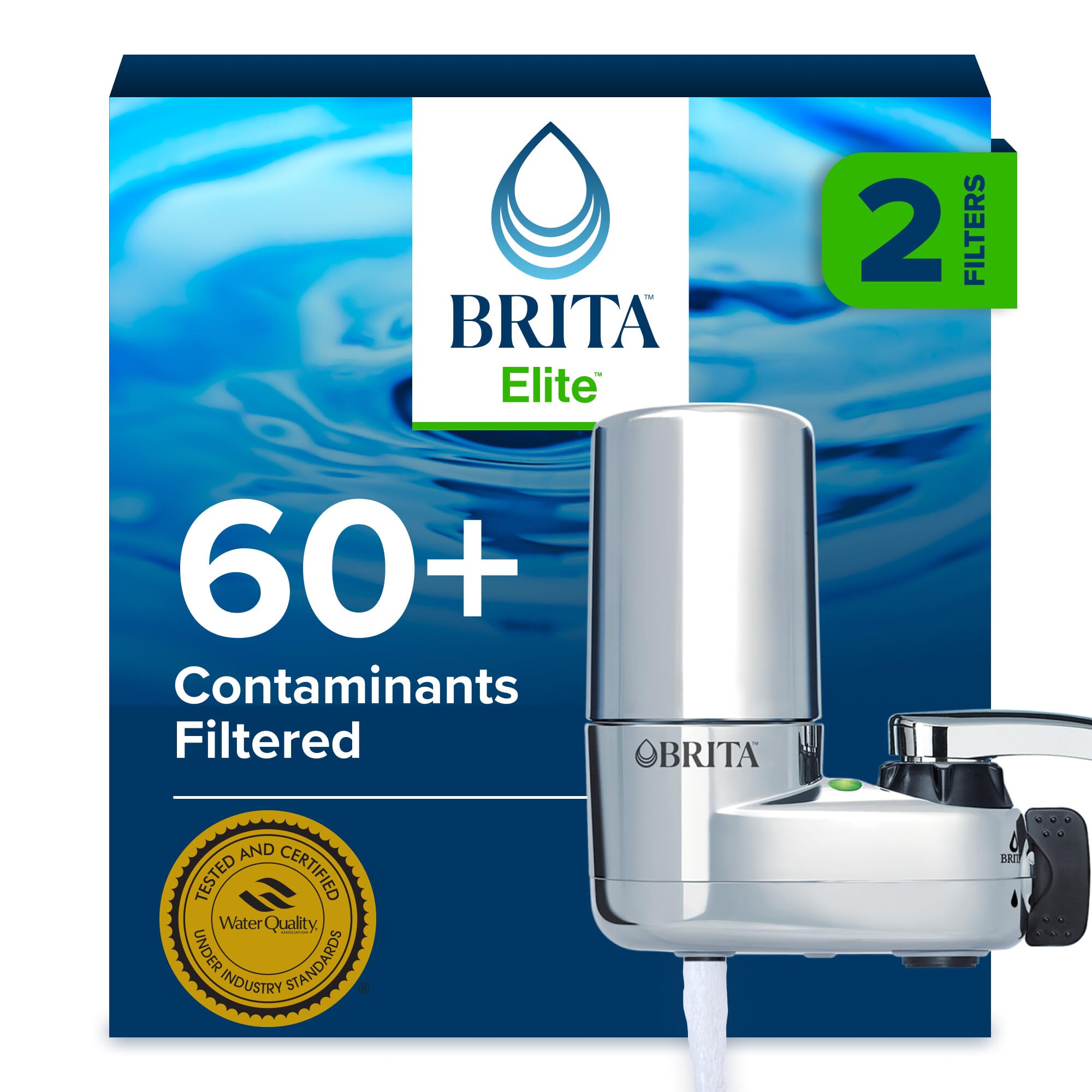 Brita Elite Chrome Faucet Water Filter System, 2 Filters | 2 spray options, redu