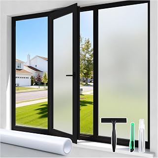 DOWELL Window Films for Privacy, Static Cling Frosted Glass Film,44.5x200cm | Non-Adhesive Removable Window Cling with Tools, Sun Blocking Heat Control Frosting for Bathroom, Kitchen, Office, Glass Doors
