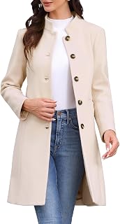 Allegra K Women's Winter Coats Stand Collar Pea Coat Mid-Long Outwear