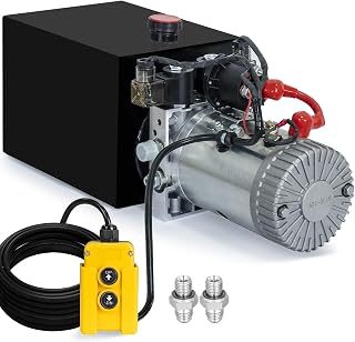 DC HOUSE Electric Hydraulic Pump Unit Metal Reservoir for Dump Trailer (Double Acting 10 Quart)