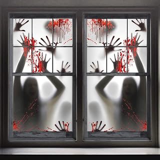 FUNNISM 2PCS Halloween Haunted House Decoration Window Door Cover | Scary Zombie Hands Halloween Window Cling Poster, Creepy Garage, School Dormitory, Outdoor/Indoor, Skeleton Door Decoration