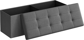 SONGMICS 43.3 Inches Folding Storage Ottoman Bench, Load 660 lb | Ottoman Foot Rest, Storage Chest, for Living Room, Entryway, Slate Gray and Ink Black, MINOTA Collection ULSF77K