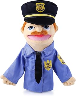 Role Play Hand Puppets Hand Plush Chef Doctor Fireman Pirate Detective Athlete Nurse Worker Hand Puppet Toys Puppets for Kids Storytelling Imaginative Pretend Play Teaching Preschool(Police)
