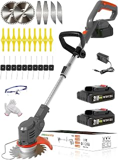 Electric Weed Wacker Battery Powered,Lightweight Weed Trimmer Lawn Edger | with 2 Battery and Charger,3 in 1 Grass Trimmer/Brush Cutter/Lawn Edger with 26 Blade for Yard,Garden