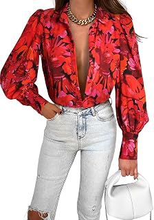 Zeagoo 2024 Fashion Casual Long Sleeve Printed Button Down Shirts for Women