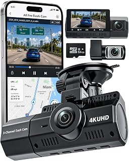 Eivikga 3 Channel Dash Cam, 4K+2.5K+2.5K, WiFi GPS, for Rideshare and Taxi | IMX675 STARVIS 2 Night Vision, 64GB card, HDR, Built-In G-Sensor, 24h Parking Monitor and Time Lapse