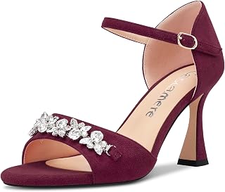 Castamere Women's Half Open Heel Pointed Toe Ankle Strap Diamante Crystal Sandals Wedding Prom 8.5 CM Heels