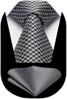 HISDERN Men's Tie and Handkerchief Elegant Neckties Fashion Wedding Houndstooth Pattern Business Party Tie Set