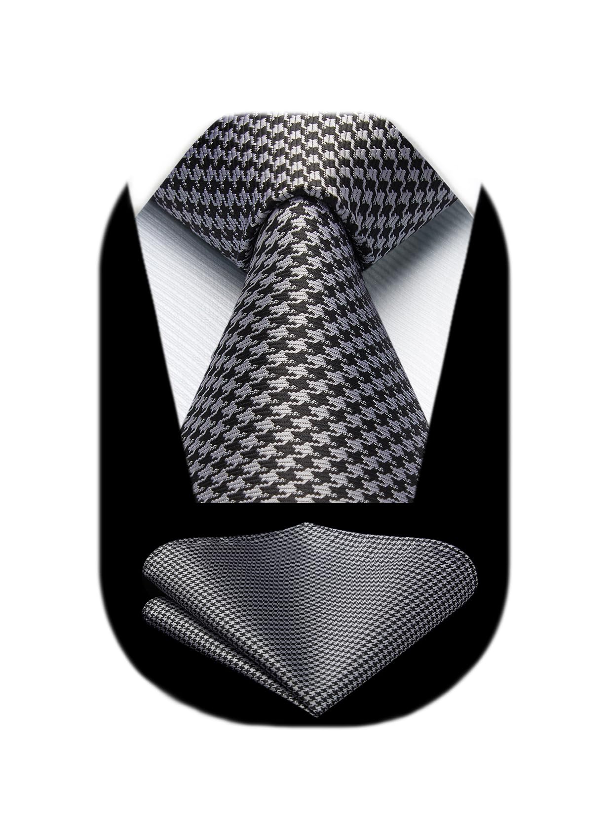 HISDERN Men's Tie and Handkerchief Elegant Neckties Fashion Wedding Houndstooth 