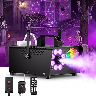 FALOVE 800W Halloween Fog Machine with 8 LEDs and Magic Disco Ball Light | 2500 CFM Smoke Machine, Dual Remote Control, 2-in-1 Dual Lighting Effect Light up Clouds for Holiday, Stage, Party, Wedding