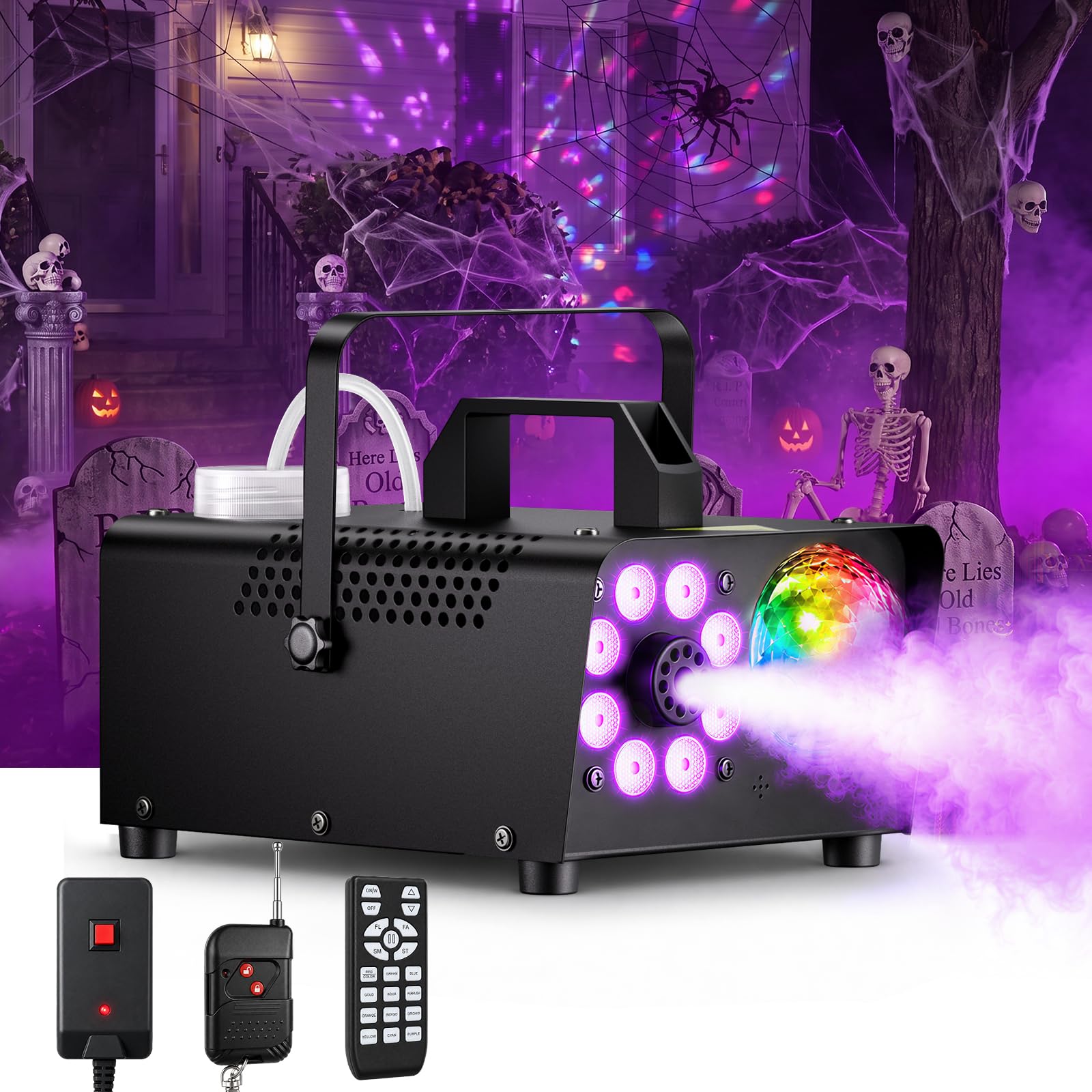 FALOVE 800W Halloween Fog Machine with 8 LEDs and Magic Disco Ball Light | 2500 