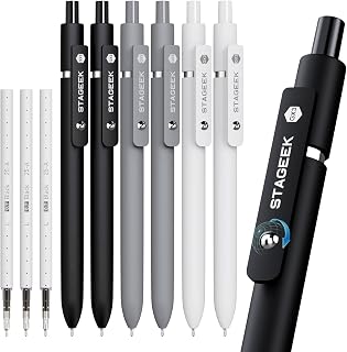 STAGEEK GX3 Black Gel Pens,6Pcs Quick Dry Smooth Writing Pen with 3 Refills | Black Ink Pens, 0.7mm Fine Point, Retractable, Office, School Supplies, Journaling & Note Taking, for Nurses, Teachers