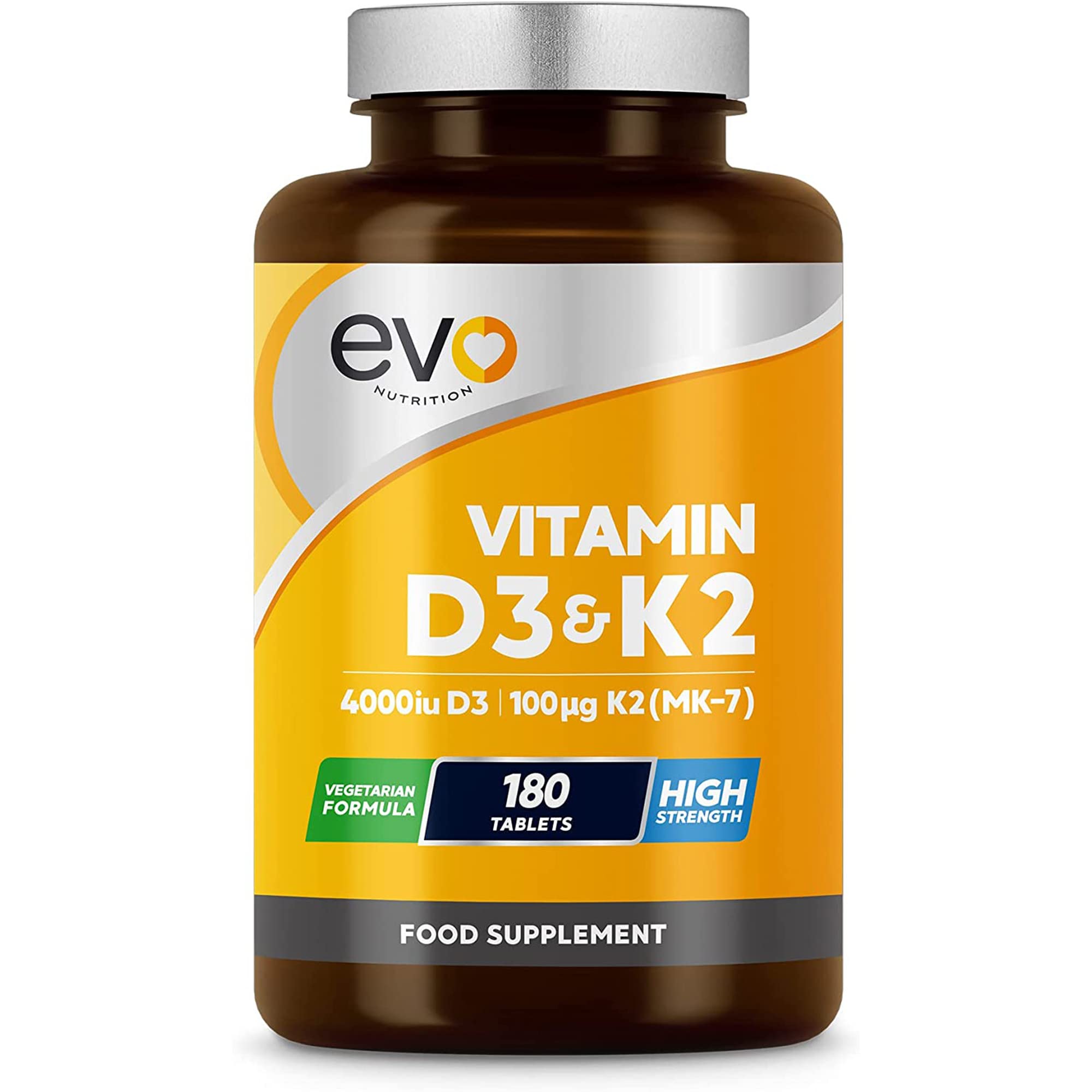 EVO Nutrition Vitamin D3 4000IU & K2 100mcg MK7, 180 Vegetarian Tablets | One a 