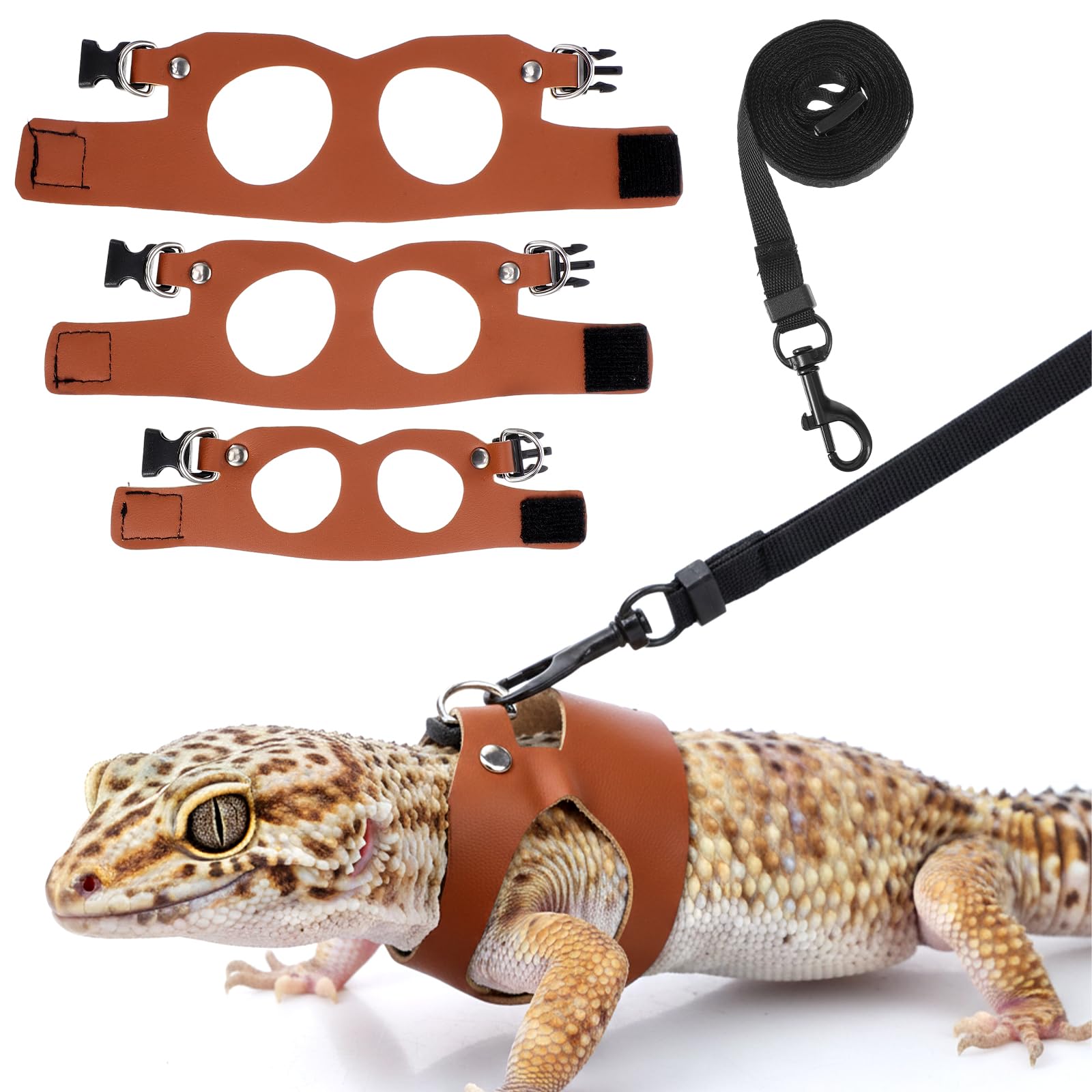 3 Pack Bearded Dragon Harness and Leash Set, Small Animal Traction Rope Training