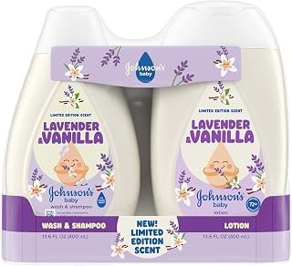 Johnson’s Baby Lavender &amp; Vanilla Scent Wash &amp; Shampoo + Lotion Bundle | Limited Edition Baby Wash &amp; Shampoo, Lavender &amp; Vanilla Scent, No Added Parabens, Dyes, &amp; Sulfates, Pediatrician Tested