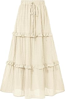 BTFBM Casual Solid Maxi Skirt Fall Clothes Flared A-Line Skirts for Women