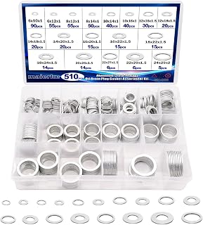 maierke 510PCS Crush Washer Oil Drain Plug,18 Sizes Aluminum Oil Drain Plug Gasket Assortment,Automotive Engine Crush Washers (M6 M8 M10 M12 M14 M16 M18 M20 M22 M24)