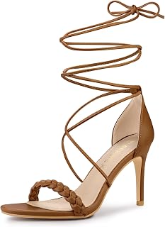 Allegra K Women Woven Strap Lace Up Strappy Stiletto Heel Open Toe Sandals