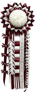 Songye Homecoming Mum Supplies Kit 36 Inch Maroon White for HOCO Grad Party | Pre‑built mum flower,5pcs maroon‑white braid ribbons,36‑inch HOCO mum,DIY craft supplies for school spirit&amp;graduation events