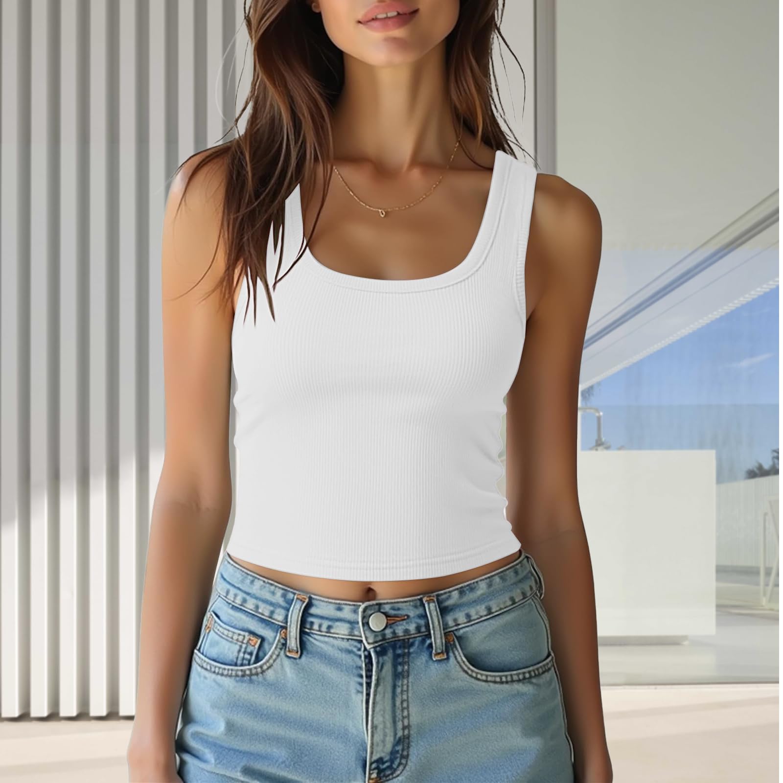 Women's Ribbed Tank Top Loose Straps Slim Fit Sleeveless Summer Essential 2026