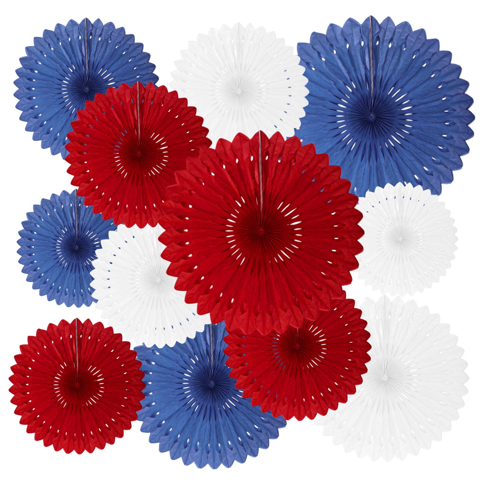 18 Pcs Red White Blue Hanging Paper Fan, Hanging Honeycomb Round Paper Fans for 